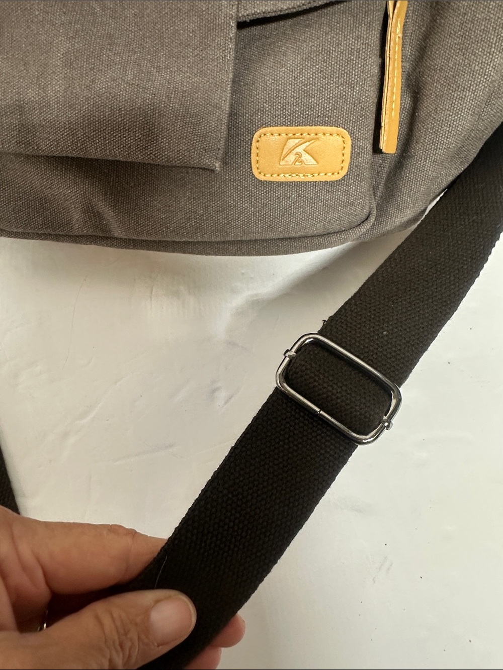Canvas Messenger Satchel Bag in Gray with Tan Accents - Picture 8 of 8